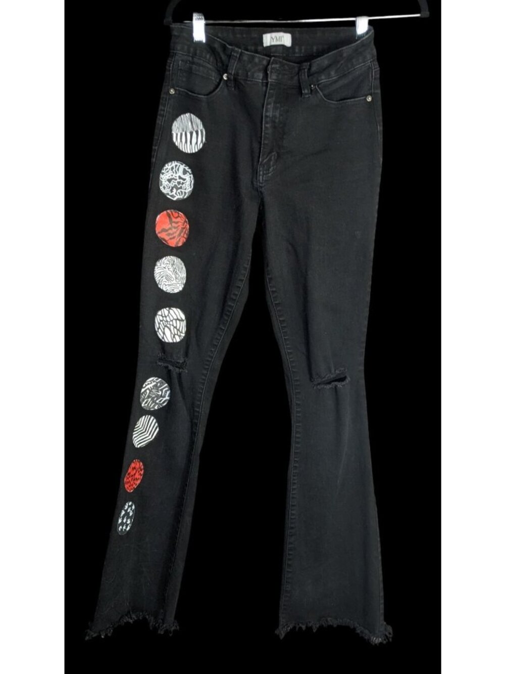 Upcycled 21 Pilots Hand-Painted YMI Black Flare Jeans With 21 Pilots-Inspired Ar